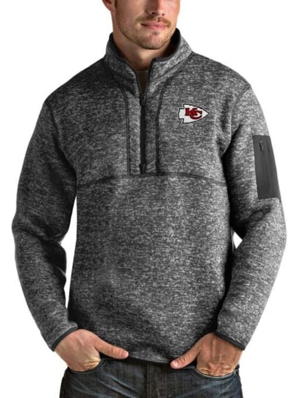 NWT Antigua NFL KC Kansas City Chiefs Men's Medium Heather Gray Half-Zip Sweater
